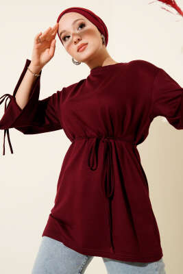 Loyşa Bilek İp Bağlamalı Tunik Bordo - Thumbnail