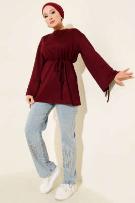 Loyşa Bilek İp Bağlamalı Tunik Bordo - Thumbnail