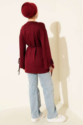 Loyşa Bilek İp Bağlamalı Tunik Bordo - Thumbnail