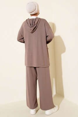 Loyşa Fermuarlı Cepli Kapüşonlu İkili Takım Vizon - Thumbnail