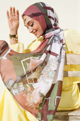 Pazarium - Kemer Desenli Soft Şal Soft Kahve