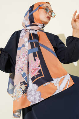 Pazarium - Kemer Desenli Soft Şal Latte