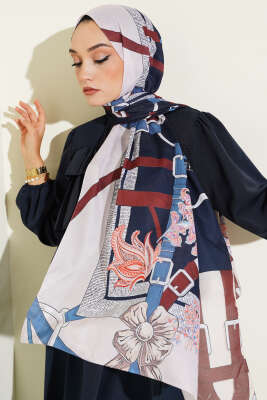 Pazarium - Kemer Desenli Soft Şal Lacivert