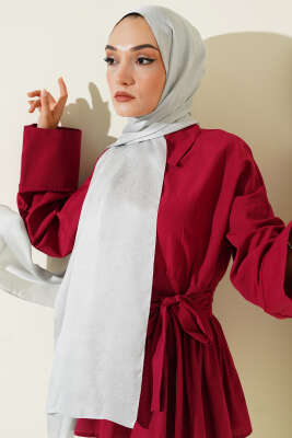 Pazarium - Paisley Desen Shine Line Şal Gümüş