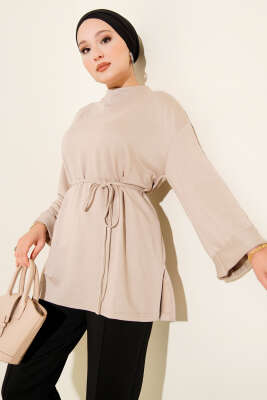 Pazarium - Loyşa Yan Yırtmaçlı Kuşaklı Tunik Taş