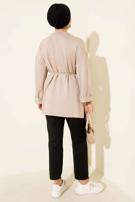 Loyşa Yan Yırtmaçlı Kuşaklı Tunik Taş - Thumbnail