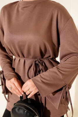 Loyşa Bilek İp Bağlamalı Tunik Vizon - Thumbnail