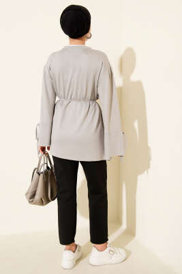 Loyşa Bilek İp Bağlamalı Tunik Gri - Thumbnail