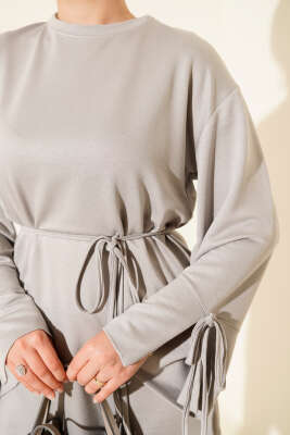 Loyşa Bilek İp Bağlamalı Tunik Gri - Thumbnail