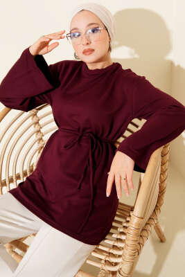 Loyşa Geniş Kollu İp Kuşaklı Tunik Vişne - Thumbnail