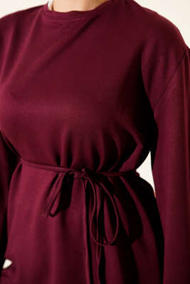 Loyşa Geniş Kollu İp Kuşaklı Tunik Vişne - Thumbnail
