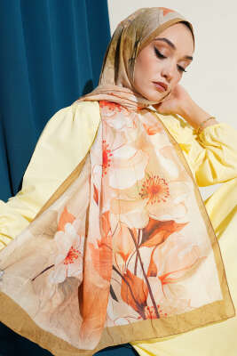 Çiçekli Bambu Kraş Şal Yağ Yeşili - Thumbnail