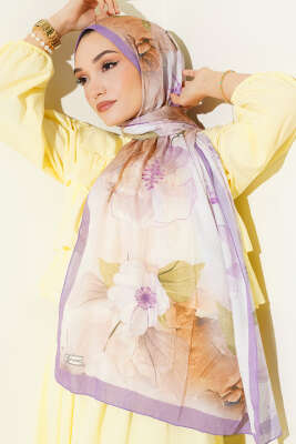 Pazarium - Çiçekli Bambu Kraş Şal Lila