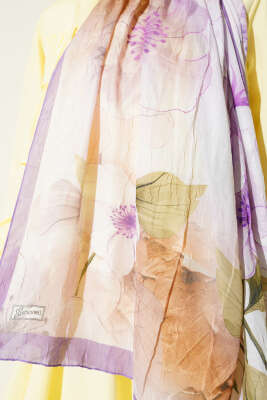 Çiçekli Bambu Kraş Şal Lila - Thumbnail