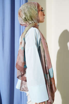 Çiçekli Bambu Kraş Şal Kahve - Thumbnail