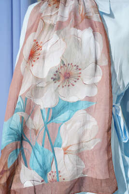 Çiçekli Bambu Kraş Şal Kahve - Thumbnail