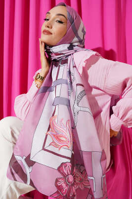 Pazarium - Kemer Desenli Soft Şal Pudra