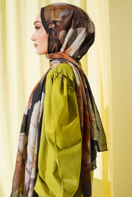 Çiçekli Bambu Kraş Şal Siyah - Thumbnail