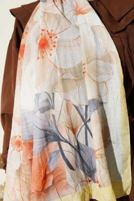 Çiçekli Bambu Kraş Şal Sarı - Thumbnail