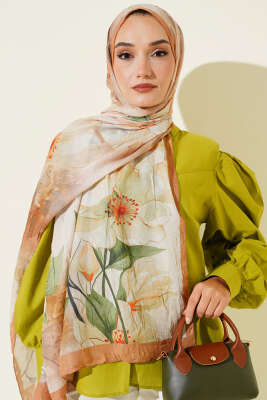 Çiçekli Bambu Kraş Şal Latte - Thumbnail