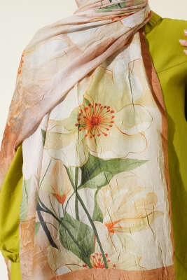 Çiçekli Bambu Kraş Şal Latte - Thumbnail