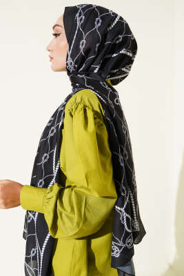 Halat Desenli Soft Şal Siyah - Thumbnail