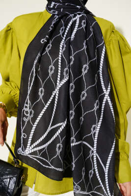 Halat Desenli Soft Şal Siyah - Thumbnail