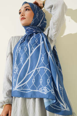 Pazarium - Halat Desenli Soft Şal Soft Mavi