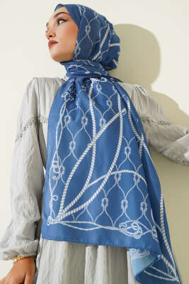 Halat Desenli Soft Şal Soft Mavi - Thumbnail