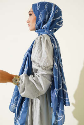 Halat Desenli Soft Şal Soft Mavi - Thumbnail