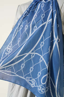 Halat Desenli Soft Şal Soft Mavi - Thumbnail