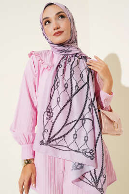 Halat Desenli Soft Şal Pudra - Thumbnail