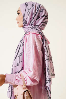 Halat Desenli Soft Şal Pudra - Thumbnail