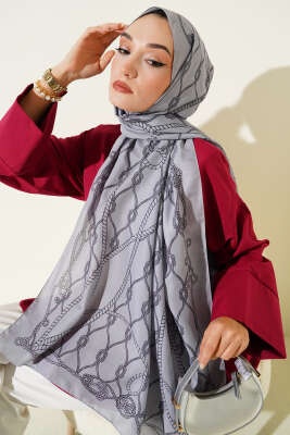 Halat Desenli Soft Şal Gri - Thumbnail