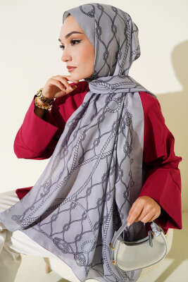 Halat Desenli Soft Şal Gri - Thumbnail