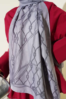 Halat Desenli Soft Şal Gri - Thumbnail