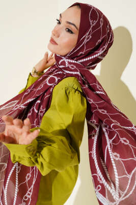 Halat Desenli Soft Şal Bordo - Thumbnail