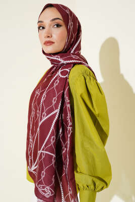 Halat Desenli Soft Şal Bordo - Thumbnail