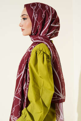 Halat Desenli Soft Şal Bordo - Thumbnail