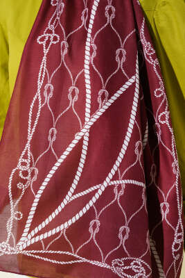 Halat Desenli Soft Şal Bordo - Thumbnail