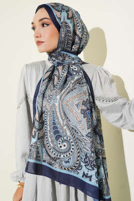 Lacivert Serisi Desenli Şal Asorti 7 - Thumbnail
