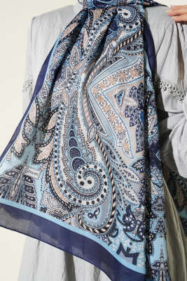 Lacivert Serisi Desenli Şal Asorti 7 - Thumbnail