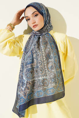 Lacivert Serisi Desenli Şal Asorti 2 - Thumbnail