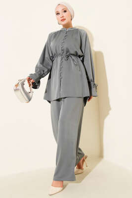 Bilek Tünelli Brit Düğmeli İkili Takım Gri - Thumbnail