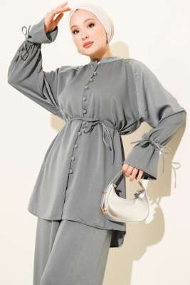 Bilek Tünelli Brit Düğmeli İkili Takım Gri - Thumbnail
