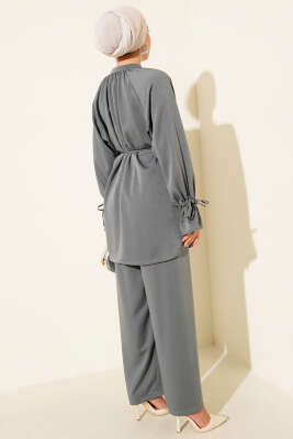 Bilek Tünelli Brit Düğmeli İkili Takım Gri - Thumbnail