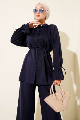 Bilek Tünelli Brit Düğmeli İkili Takım Lacivert - Thumbnail