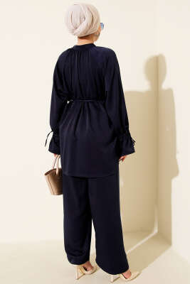 Bilek Tünelli Brit Düğmeli İkili Takım Lacivert - Thumbnail