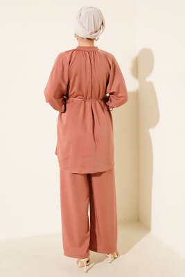 Bilek Tünelli Brit Düğmeli İkili Takım Gül Kurusu - Thumbnail