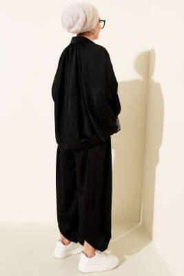 Yarasa Kol Fermuarlı Salaş İkili Takım Siyah - Thumbnail